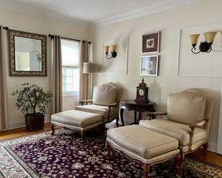 Pair of Ethan Allen Arm chairs with matching ottoman.. Excellent Condition 