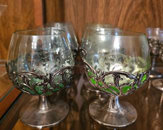 Vintage Silver Wrapped Ornate Cognac/Brandy Goblets