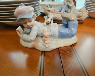 Vintage Paul Sebastian Porcelain Figurine of Boy Reading with Dog and Bird 1991