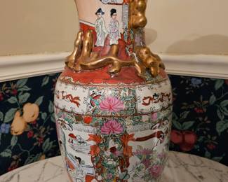 Chinese Porcelain Vase Gold Handle