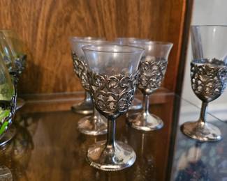 Set Silver Plated Cordial Glasses With Glass Liners