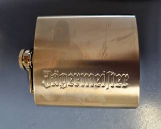 Jaegermeister Stainless Steel Flask 6 oz. w/ Attached Screw Top Logo Advertising