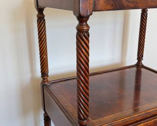 Mahogany Three Shelf Etagere With Barley Twist Frame, Satinwood Inlay and Two Drawers. Measures 24" x 17" x 42". Photo 3 of 4. 