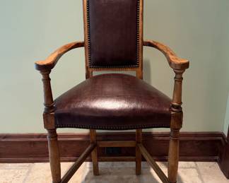 Set of Three Leather Upholstered Barstools with Nailhead Trim. Photo 1 of 4.