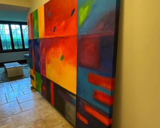 Large Scale Mi Young Lee Graphic Art Oil on Canvas. Measures 114" x 78". Photo 2 of 4.