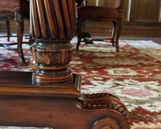 Theodore Alexander Flame Mahogany Extension Dining Table. Measures 64" - 125" With Two 30" Leaves x 48" W x 30.5" H with 26.5" Clearance. Without The Leaves, She Makes A Great Entry Table or Desk. Photo 6 of 7.