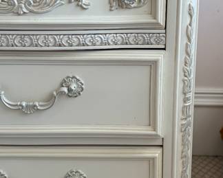 Off-White Three Drawer Bedside Table. Measures 24" W x 17" D x 36" H. Photo 3 of 3.