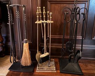 Wrought Iron & Brass Fireplace Tool Sets.