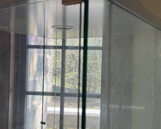 Cattelan Italia Chrome and Glass Curio Cabinet. Has Three Shelves and Interior Lighting. Measures 19" x 19" x 70" H. Photo 2 of 2.