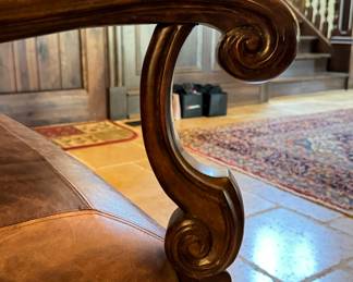 Ferguson Copeland European Tour Leather Embossed High Back Love Seat / Banquette with Banding and Nailhead Trim. Photo 5 of 5.