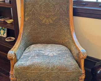 Century Furniture Light Green Chenille Damask Upholstered Oak Frame Arm Chair. Measures 29" x 36" D. Photo 1 of 3. 