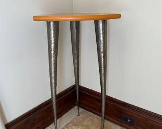 Modern Alder Top Modern Pedestal Table / Plant Stand with Gun Metal Legs. Measures 37" H x 20" D. Photo 2 of 2. 