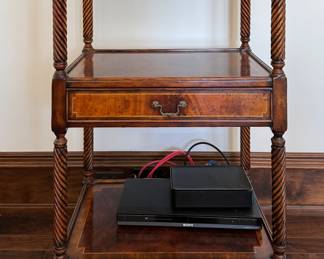 Mahogany Three Shelf Etagere With Barley Twist Frame, Satinwood Inlay and Two Drawers. Measures 24" x 17" x 42". Photo 1 of 4. 