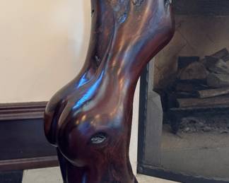 Hand Carved Mahogany Female Body Sculpture Mounted on "Lazy Susan." Measures 28" H x 12" D. Photo 2 of 2. 