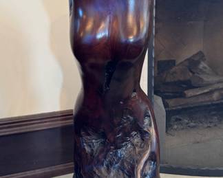 Hand Carved Mahogany Female Body Sculpture Mounted on "Lazy Susan." Measures 28" H x 12" D. Photo 1 of 2. 