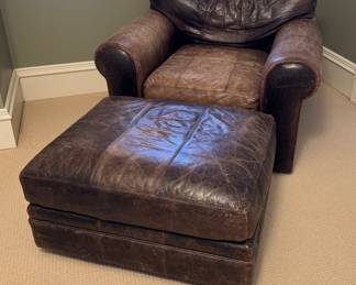 Crate & Barrel Leather Club Chair. Measures 42" W x 38" D. Matching Ottoman Available, Too. Photo 1 of 3. 