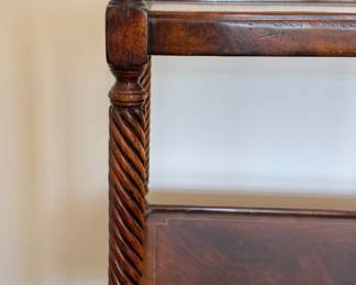 Mahogany Three Shelf Etagere With Barley Twist Frame, Satinwood Inlay and Two Drawers. Measures 24" x 17" x 42". Photo 4 of 4.