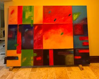 Large Scale Mi Young Lee Graphic Art Oil on Canvas. Measures 114" x 78". Photo 1 of 4.