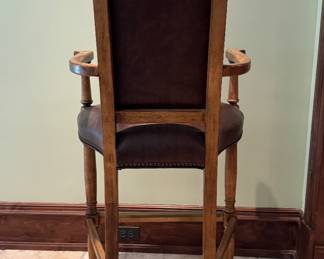 Set of Three Leather Upholstered Barstools with Nailhead Trim. Photo 4 of 4. 