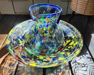 Beautiful Glass Bowl with matching Pitcher