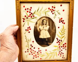 ANTIQUE EMBROIDERED MAT WITH PHOTO