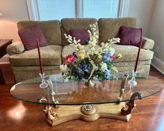 MCM Gold Rosette Rococo Style Giltwood Glass Top Coffee Table