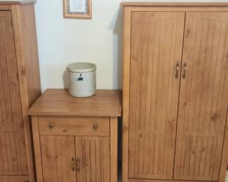 Wood storage cabinets.