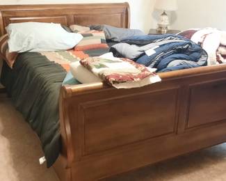 Ethan Allen sleigh bed with mattress and box Spring.