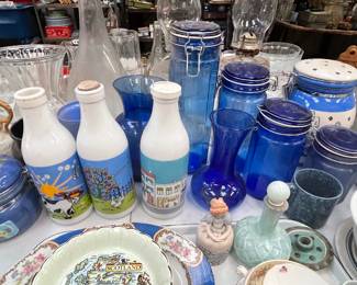 Misc colored jars, milk jars, vases… etc…