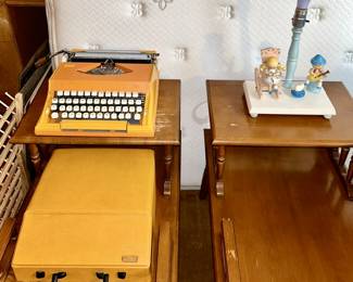 Vintage Sears manual typewriter with cover, Vintage musical kids lamp
