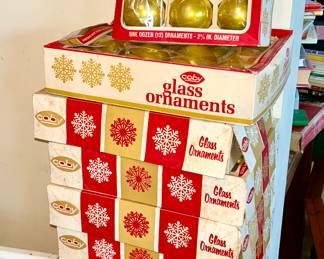 Vintage gold colored glass Christmas ornaments