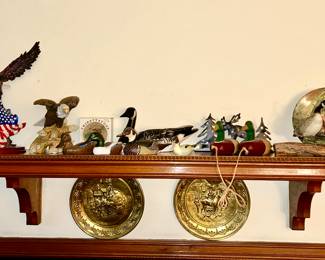 Eagle figurines (smaller figurine SOLD), signed small duck decoys, hunting decor