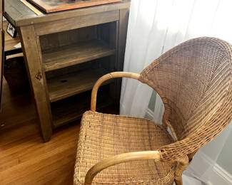 Rattan chair and large storage/craft work table