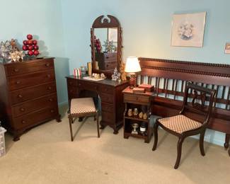 Spindle Bed, nightstand, dresser and chest from 1920s.