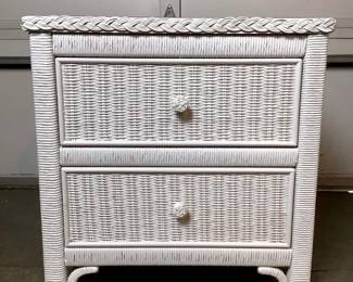 DILA203 Henry Link Lexington Wicker Side Table Two drawers wicker side table. Has a removable glass top.
