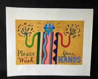 DALI709 Hal Mayforth Please Wash Your Hands Signed Print This is a signed and numbered print by Hal Mayforth, titled Please Wash Your Hands. This colorful and vibrant print comes from an artful home. It is print number 64/250. 
