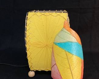 DILA118 Eangee Home Design Yellow Leaf Lamp Night Light Very colorful table lamp and night light. Shades are covered with real fossilized coco leaves, placed individually then hand sewn. 
