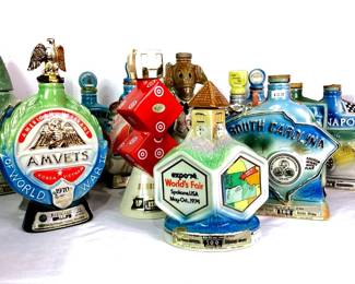 CT909 Vintage Jim Beam Decanter Collection 14 collectible bourbon whiskey bottles.
