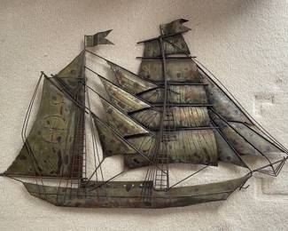 Vintage Curtis Jere Style Ship Metal Wall Art 