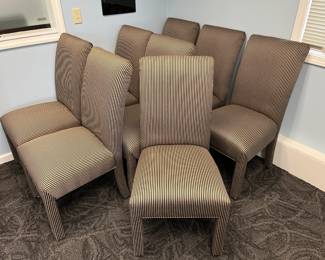 Grouping of striped linen upholstered  chairs