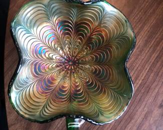 Rainbow Blown Glass Handled Candy Dish