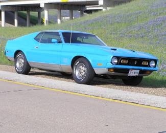 1972 Mustang Mach I                                                    Matching Color: Grabber Blue                                       Engine: 351C H Code Transmission

3sp Automatic VIN: 2F05H221306Car still retains it's original factory exhaust. All component factory ID tags. Car retains original assembly line paint daubs and stamps.
Have binder containing build receipts.
Asking $16,000