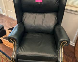 Leather nail head recliner, Navy blue