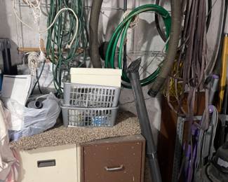 Filing Cabinet, Electrical Cords Shop Vac Hoses