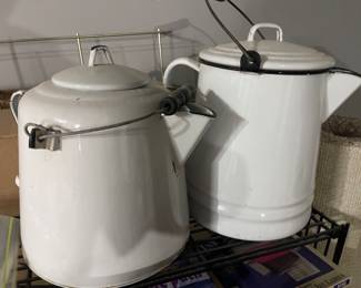 Vintage White Metal Coffee Pots