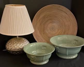 Silver Toned Seashell Lamp, Ceramic Nesting Bowls And More