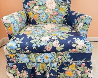 Blue Vintage Floral Upholstered Chair