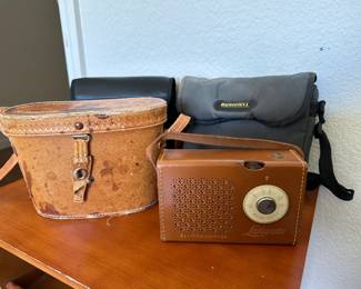 binoculars and vintage radio
