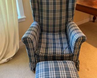 Plaid accent chair with ottoman