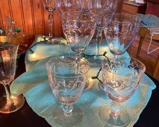 Etched crystal water glasses